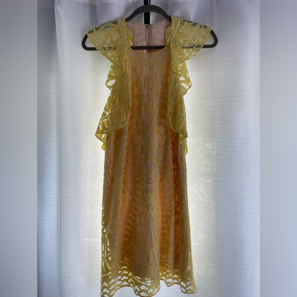 BCBG Jenni Ruffle Shoulder Dress Size XS